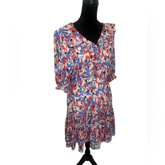 LAUREN RALPH LAUREN FLORAL SPRING RUFFLE DRESS KNEE LENGTH QUARTER SLEEVE SIZE 8 - Picture 5 of 11